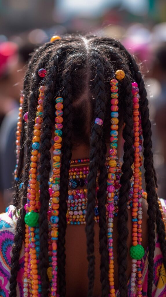 Braided Freaknik Party Hairstyle with Beads