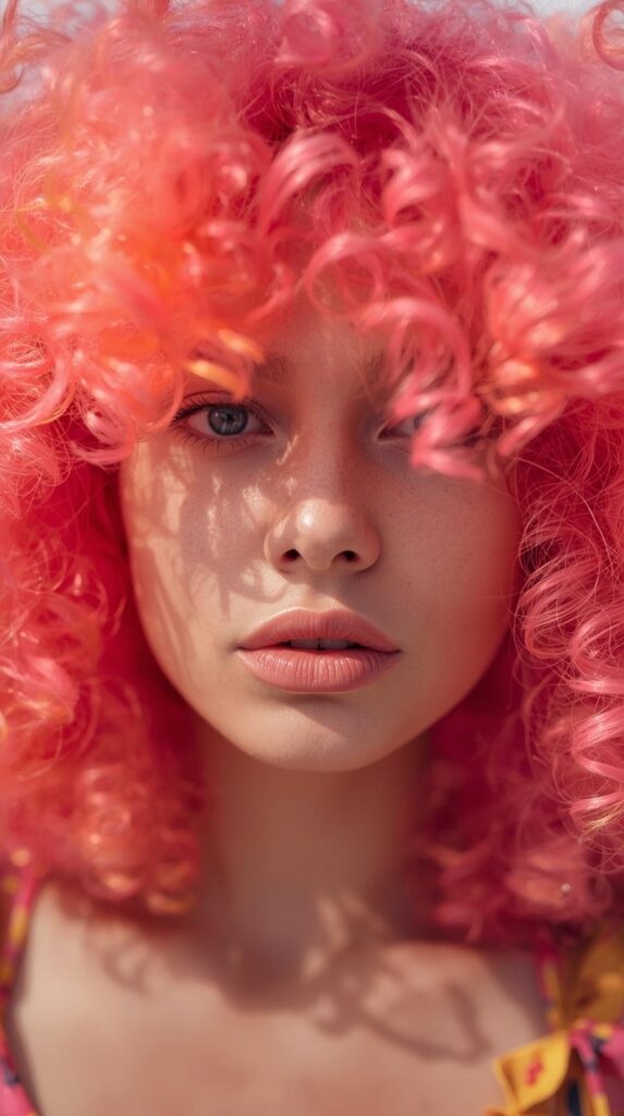 Curly Pink and Orange Summer Hair