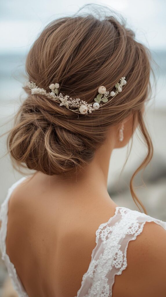 Low Bun Beach Wedding Hairstyles for Long Hair