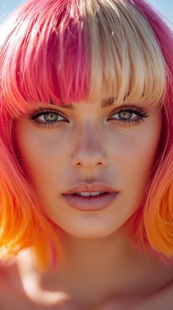 Pink and Orange Summer Hair with Money Piece