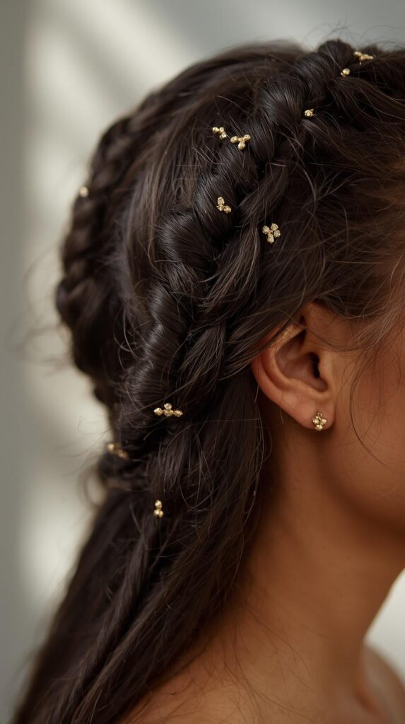 Side-Swept Knotless Braids with Accessories