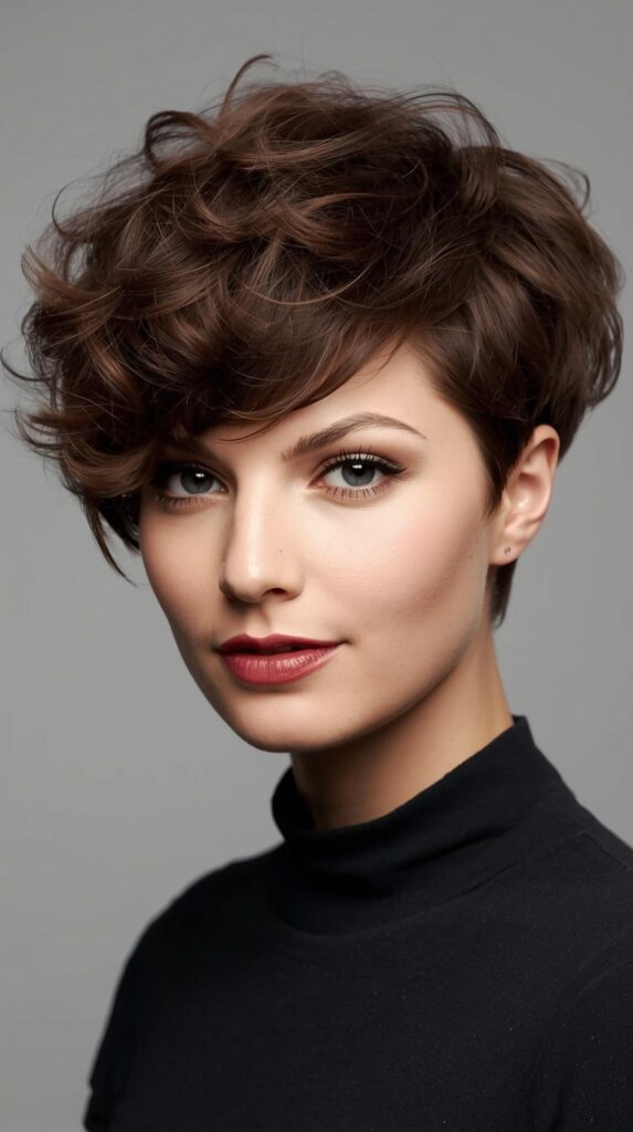 Curly Chin Length Pixie Bob with Defined Layers
