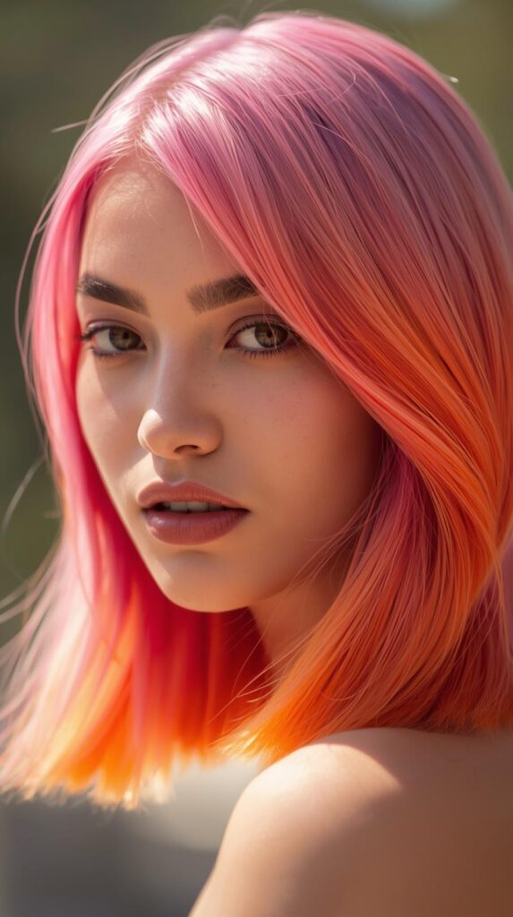 Sleek Pink and Orange Summer Hair