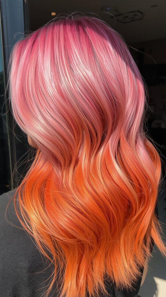 Layered Pink and Orange Summer Hair