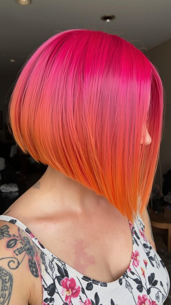 Pink and Orange Summer Bob Hairstyle
