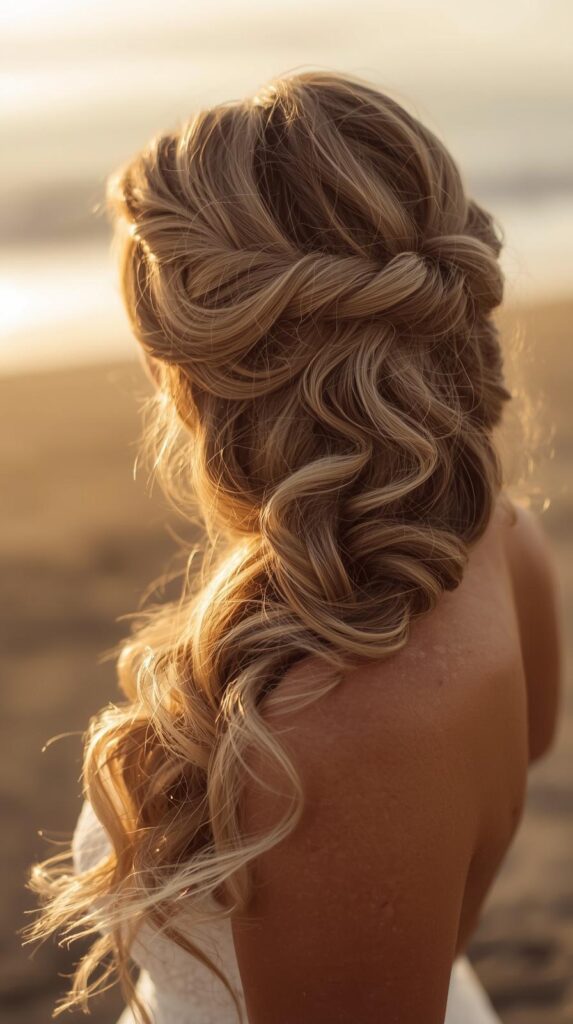 Side-Swept Beach Wedding Hairstyles for Long Hair