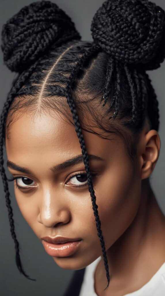 Space Buns with Knotless Braids