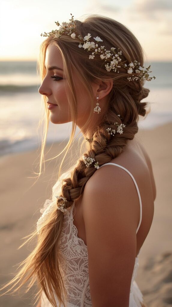 Fishtail Braid Beach Wedding Hairstyles for Long Hair