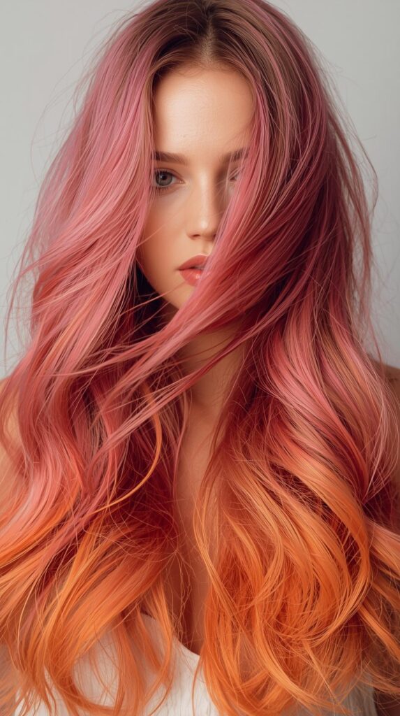 Long Pink and Orange Summer Hair