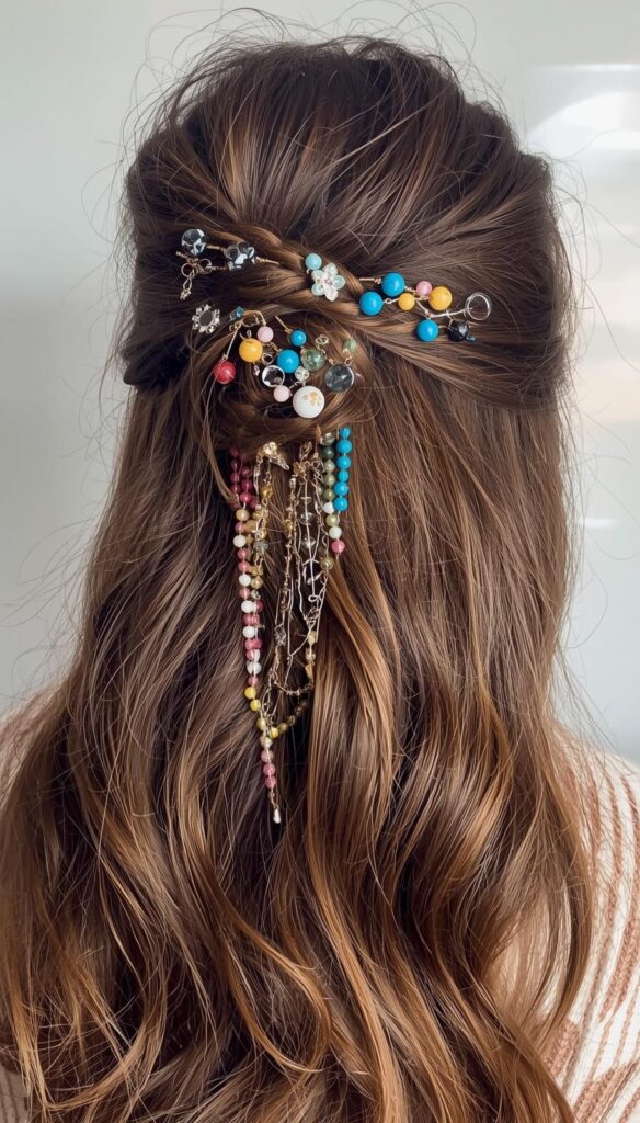 Half Up with Beads and Hair Accessories