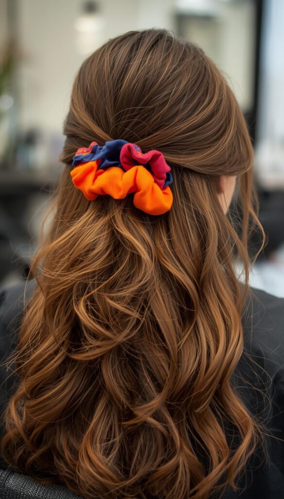 Half Up with Colorful Scrunchies