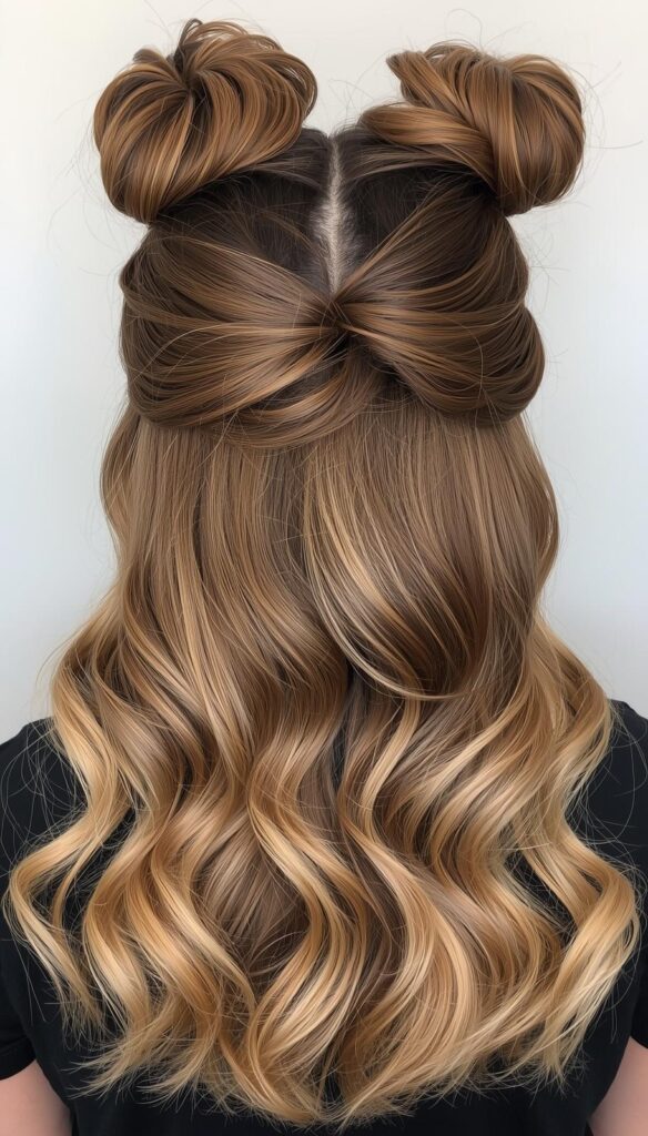 Half Up Space Buns with Loose Waves