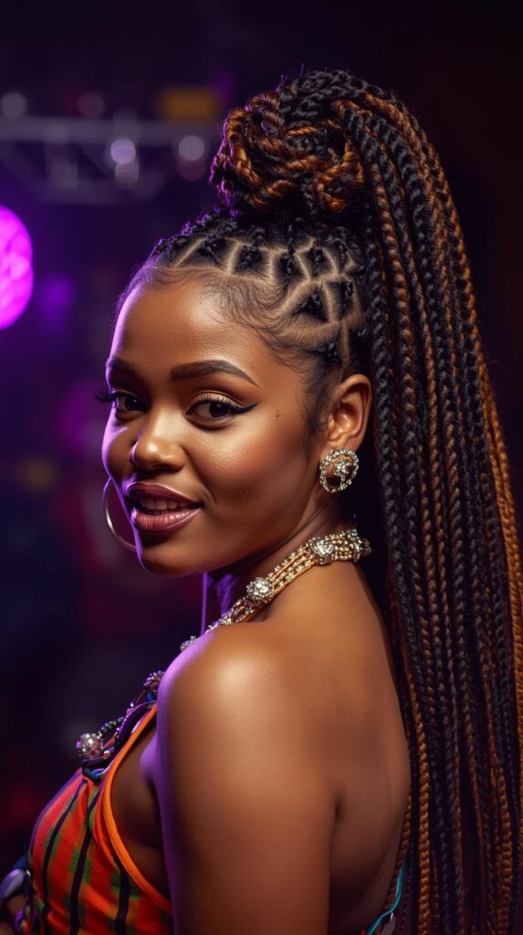 High Ponytail Knotless Braids Freaknik Style