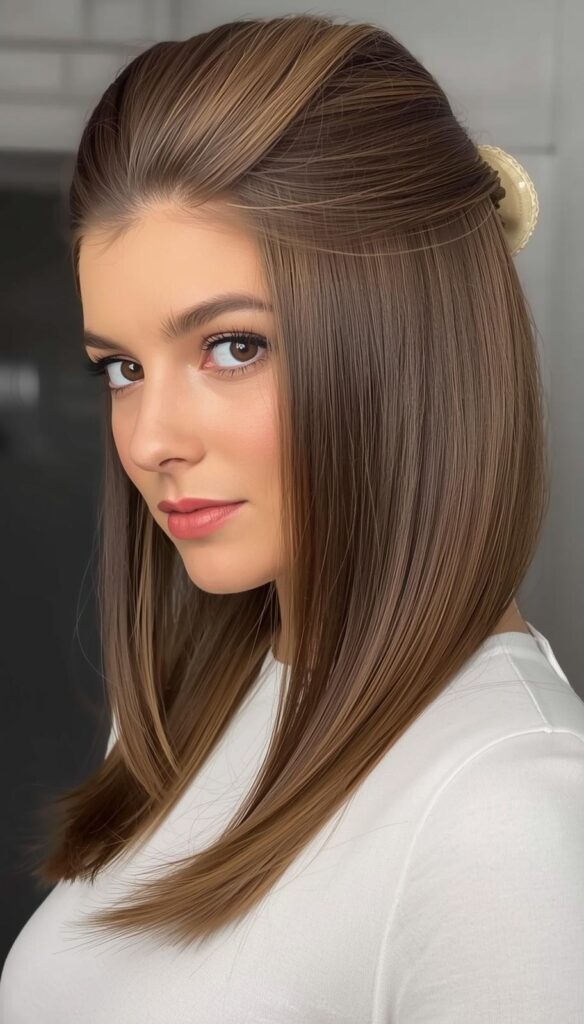 sleek Straight Half Up with Flipped Ends