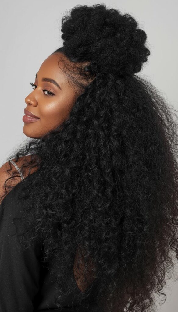 Voluminous Afro Half Up Style